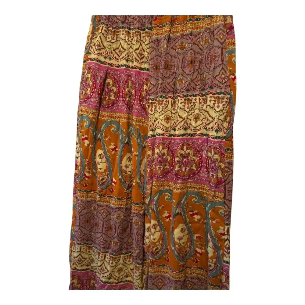 UMGEE Pants ‎ Patchwork Wide Legs Ruffle Hem Boho Festival Hippie SMALL